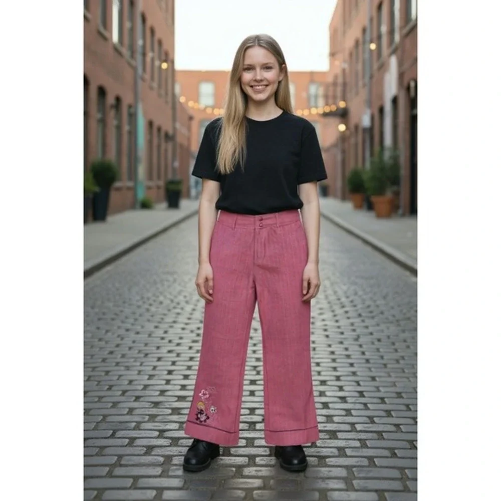 Kohls Lizzie McGuire Size 14 Haringbone‎ Pink Pants With Embroidered Pocket